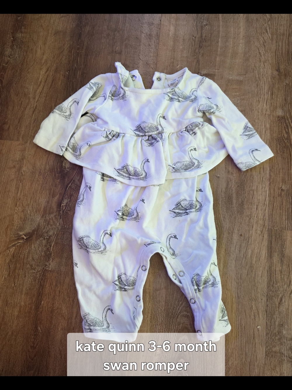 Baby Swan Print Romper - Cream & Black
